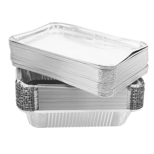NESTINGHO 25個耐熱耐冷アルミホイルトレイ 深型使い捨てローストパン 蓋付き頑丈バーベキュー調理皿 大容量ケータリング用焼き型 食品保存と