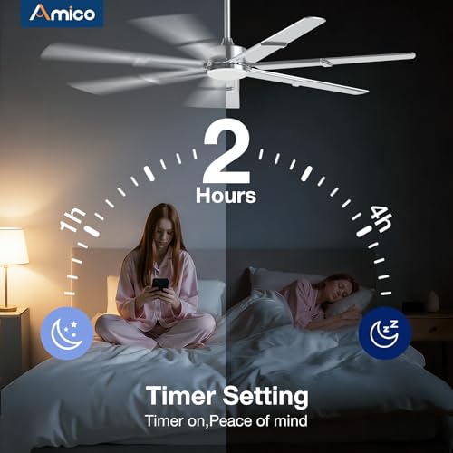 Image of Amico Ceiling Fans with Lights,66 inch Nickel Ceiling fan with Light and Remote, 6 Speed Reversible DC Motor, 3CCT, Dimmable, Quiet, Timer, Outdoor Ceiling Fan with Light for Patios, Indoor /Outdoor