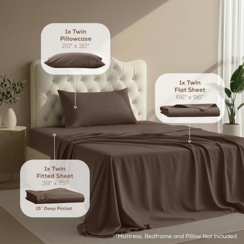 Image of Utopia Bedding Twin Sheet Set - 3 Piece Bed Sheets for Twin Size Bed, Soft and Breathable Microfiber, Includes 1 Fitted Sheet, 1 Flat Sheet and 1 Pillowcase - Oeko Tex (Brown)
