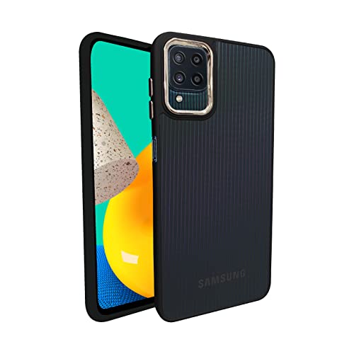Image of A rtistque Frosted Translucent Back Cover Case for Samsung Galaxy M32 4G / M32 Prime | Electroplated Chrome Ring | Raised Camera Edges for Protection | Smooth Sides TPU - Black