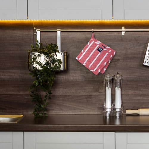 Image of Encasa XO Oven Microwave Pot Holders Trivets 21 cm (2 pc) for Kitchen Cooking & Baking - Heat Resistant, Thick & Safe, Protection of Hands from Hot Utensils, Grill, BBQ - Roma Red Stripes
