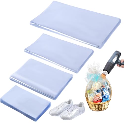 Yolev 500pcs Heat Shrink Wrap Bags for Baskets, 4 Sizes Clear POF 14'x20'(100) 8'x12' (100) 8'x10' (100) 4'x6' (200), Heat Seal Bags Film for Soap Book Bath Bomb Jar Tumbler Sleeve Packaging