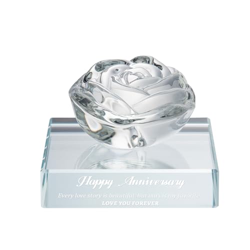 PEEYHONY Gift for Women, Eternal Crystal Rose Flower Figurine Ornament Wedding Anniversary...