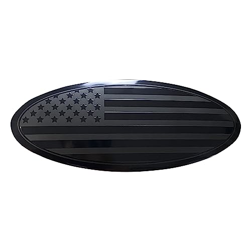 Image of 9.5 Inch Front Grille American Flag Overlay Emblem Compatible with Ford, Black Rear Tailgate Flag Emblem Badge Compatible with F150 2015-2021