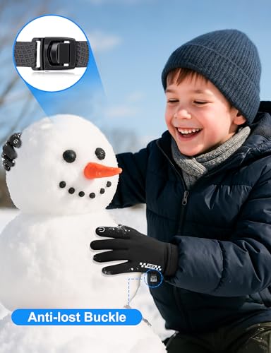 Becellen Fahrradhandschuhe Kinder, Touchscreen Handschuhe Kinder Reithandschuhe Warme Winterhandschuhe mit Anti-Rutsch Thermo Laufhandschuhe für 7-12 Jungen und Mädchen
