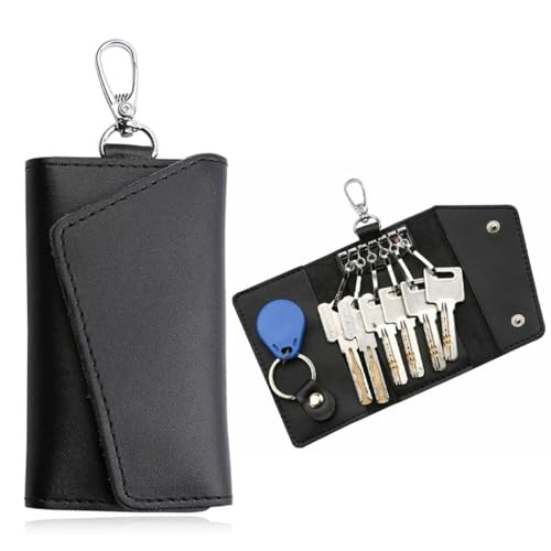 BOPRKTM Estuches De Llave Cartera de cuero para llavero Hombres Llavero Piel Organizador Llaves Funda De Cuero para Llaves Portátil Organizador Llaves con Ganchos y Llavero