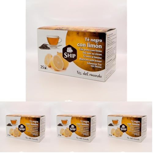Ship - Té Negro con Limón - Caja de 25 Unidades - Propiedades Antioxidantes - Ayuda a Aliviar Dolores Estomacales - Contiene Vitaminas y Minerales - Aporta Bienestar y Tranquilidad - Infusiones y Tés