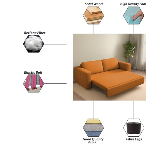 Image of Cisco 3 Seater Sofa Cum Bed for Home & Living Room (Orange) | Modern Premium Fabric Sofa Set | Foldable Convertible Sofa Bed | Furniture for Home, Office, Guest Room & Bedroom