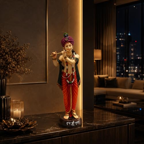 Image of ARMONIA Lord Krishna Idol Statue Murti for Home Decor & Pooja Room | Premium Polystone Krishna Sculpture for Mandir & Living Room | Best Gift for Housewarming | 30.7 Inch Large with Microfiber Cloth