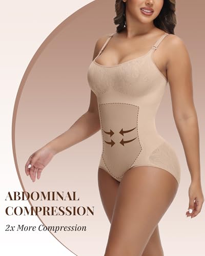 Image of SHAPESHE Shapewear for Women Faja Colombianas Moldeadoras Seamless Bodysuit | Built In Underwire, Short with Nipple Cover,Anti-slip Silicone Strips, Zipper Closure, Tummy Control, Butt Lifting,