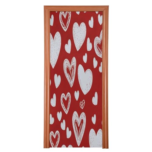 FLildon Red Hearts Love Valentine's Day Door Cover Decoration, Party Accessory Porch Decor for Festive Ornament Room Door Covers 32 x 79 Inch