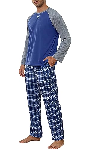 CheChury Pijama Hombre Pijamas de Hombre Otoño Invierno Manga Larga Conjunto de Pijama Largo Camisa y Pantalones de Pijama Ropa de Dormir 2 Piezas Conjunto de Pijama y Pantalones Largos con Bolsillos