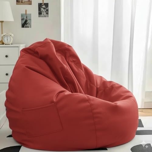 Image of 4XL Leatherette Bean Bag Chair with Footrest & Cushion with Beans Filled (Ready to Use) Color- (Red, Bean Bag Only)