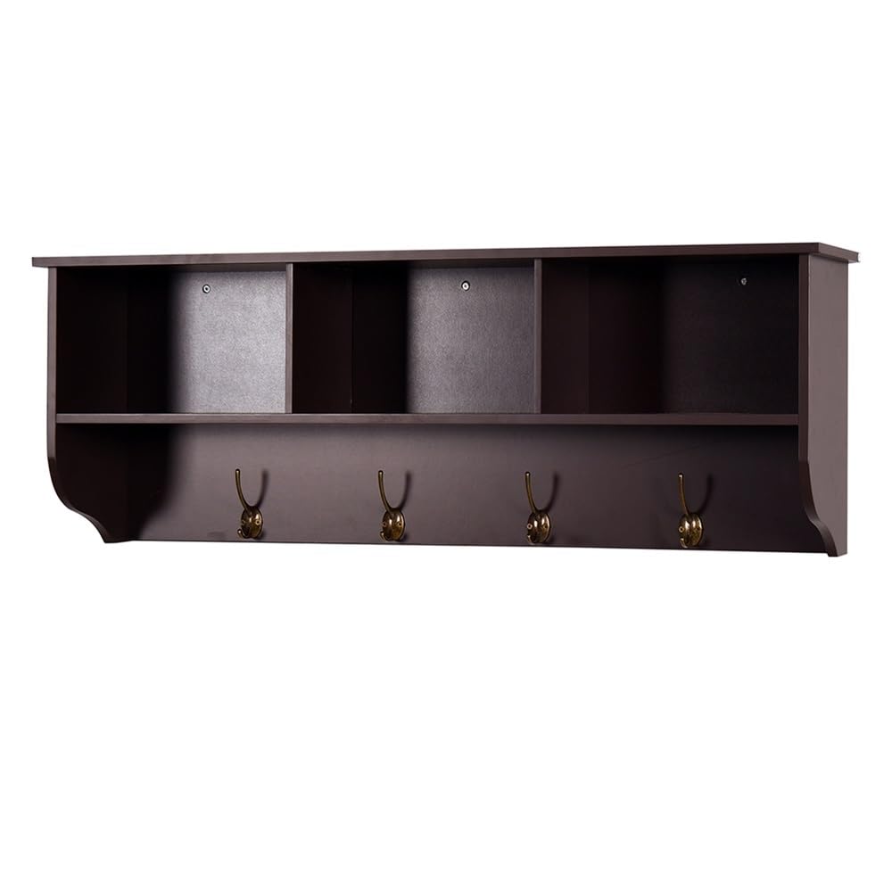 YQINQIN83B Coat Hangers Wall-Mounted Coat Hooks with Storage Shelf and 4 Dual Wood Hanging Rack for Kitchen, Bathroom, Entryway for Bedroom(Black)