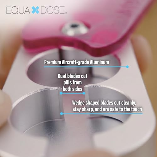 Image of EQUADOSE Pill Splitter with Premium and Durable Aluminum Blades, Pink | Safely and Cleanly Cuts Small and Large Tablets, Vitamins, and Pills, Tablet Divider for Accurate Medication Dosing