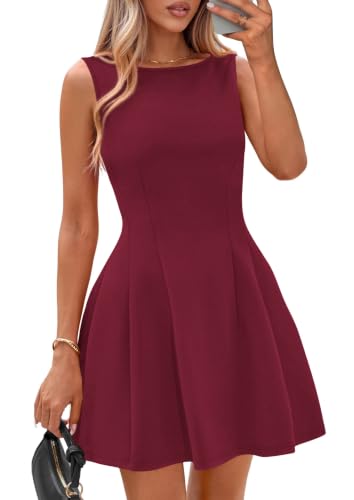 Image of IWD Womens Summer Sleeveless Mini Dress 2026 Elegant Classy Boat Neck A Line Cocktail Party Short Dresses
