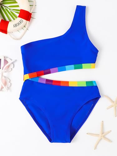 Hedmy Kids Girls One Piece Swimsuit One Shoulder Sleeveless Swimwear Cut Out Bathing Suit Hollow Out Beachwear3