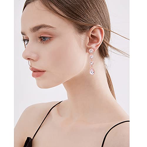 Women's Cubic Zirconia Bridal Earrings - Elegant Long Wedding Party Prom Earring for Bride Bridesmaids Crystal CZ Rhinestone Chandelier Statement Dangle Drop Earrings for girls2