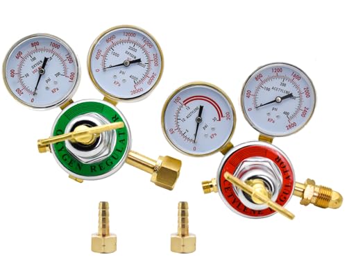 2 Pieces Oxygen and Acetylene Regulator Set, Oxygen & Acetylene Regulators, Oxy Acetylene Gauges Cutting Torch Gauges for Gas Welding Brazing Cutting (CGA540 and CGA510)