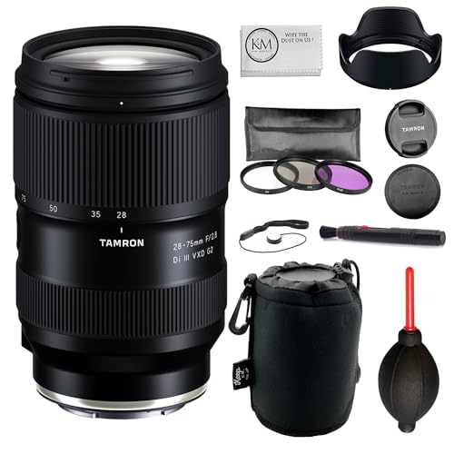 Tamron 28-75mm f/2.8 Di III VXD G2 Lens for Sony E Bundle with 3-Piece Filter Set + Lens Pouch + Lens Pen + Blower + Lens Cap Keeper + Microfiber Cloth (5 Items)
