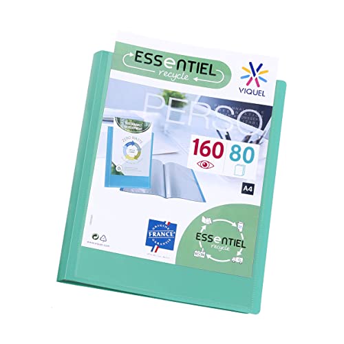 Viquel - Porte vues 160 vues A4 - Reliure personnalisable - Pochettes lisses et transparentes - Essentiel recycle - Vert
