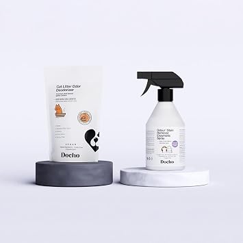 Docho Kedi Kumu Koku Giderici Aktif Karbon 400 gr ve Koku ve Leke  kar c  Enzimatik Sprey 500 ml Seti