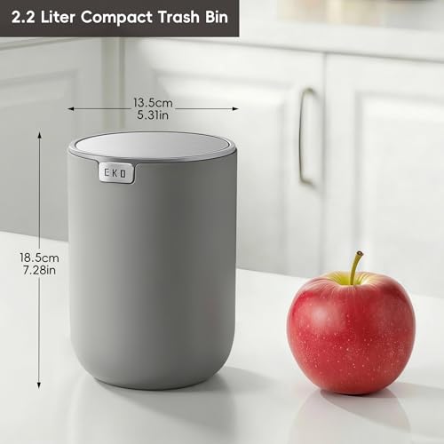 Image of EKO Fandy 0.58 Gal /2.2L Mini Trash Can with Lid, Swing-Top Desktop Trash Can for Bathroom, Countertop, Vanity, Desk or Office, Small Garbage Bin (Grey)