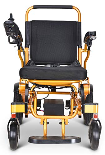New Model 2020 Fold & Travel Lightweight Motorized Electric Power Wheelchair Scooter, Aviation Travel Safe Electric Wheelchair Heavy Duty Power Wheelchair (19" Seat Gold) #TOP2
