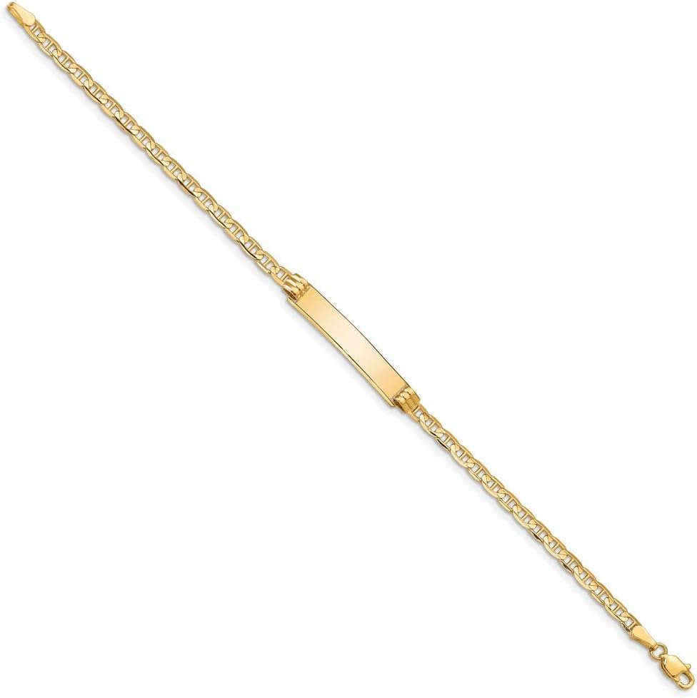 Polished Engravable Personalized Custom 14K Yellow Gold Anchor ID Bracelet For Men or Women Length 7 inches Width 5 mm