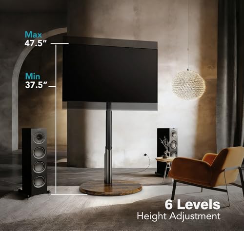 Image of Mobile TV Stand with Power Outlet, Rolling TV Cart for 27-65 Inch OLED LED Monitors, 6 Levels of Height Adjustment, Ambient RGB Lighting on The Bottom Wheels Holds up to 88lbs