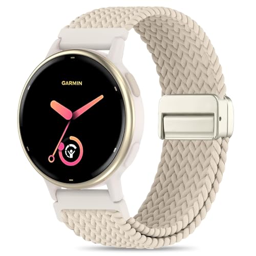 Folavii 20mm Magnetic Braided Nylon Band Compatible With Garmin Vivoactive 6/Vivoactive 5/3/3 Music Watch Bands Quick Release Stretchy Strap Replacement for Venu Sq 2/Forerunner 55/165/245/645