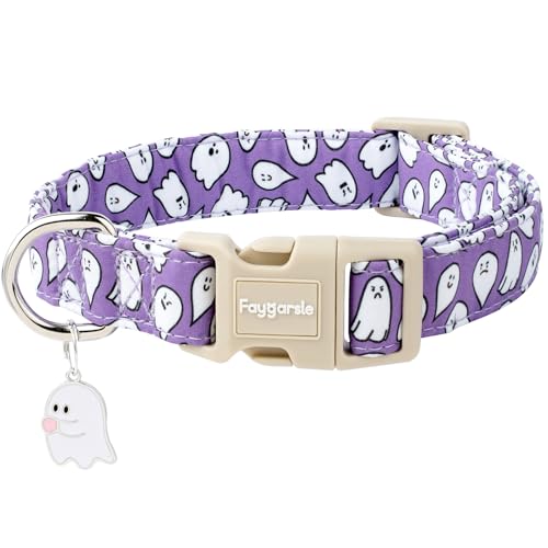 Faygarsle Halloween Dog Collar with Charm Purple with Ghost Pattern for Small Medium Large Dogs S