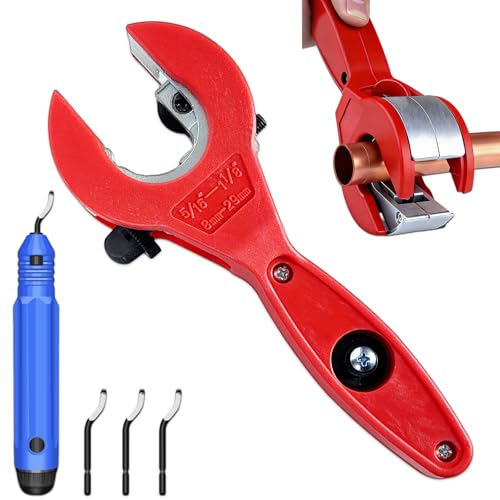 Ratcheting Tubing Cutter, Copper Pipe Cutter, Tubing Cutter 5/16" To 1 1/8", 2 in 1-360° Close Quarters Tube Compact Cutter with Deburring Tool, Pex Cutter Tool for Cutting Copper and Metal Pipes.