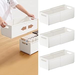 yazi 伸縮収納ケース 引き出し プラスチック 伸縮式収納ボックス 小物入れ 整理ケース スライド・調整可能 3個セット 仕切りケース (白Ｌ-3個セット)