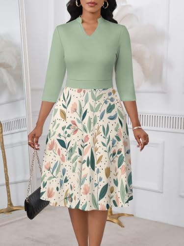 Image of PinkPatty Women's Casual A-line Midi Dresses 3 /4 Sleeve V Neck Fit and Flare Dress with Pockets