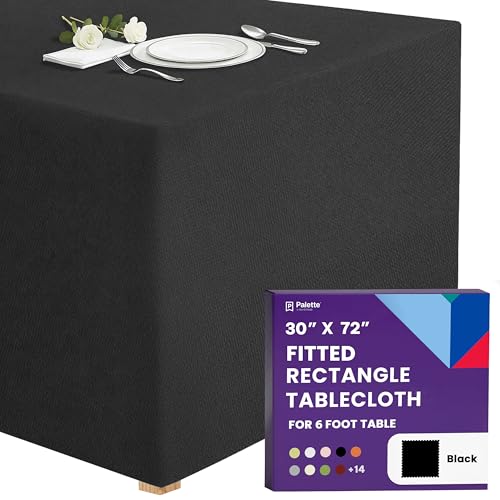 Gee Di Moda Fitted Tablecloth - 72 x 30 Inch Black Floor-Length Fitted Table Cloth for 6 Foot Rectangle Table, Heavy Duty Washable Fabric for Parties, Dinner, Weddings, Baby Shower & Trade Show