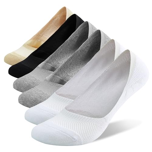 Image of No Show Socks Womens - 6 Pairs Cotton Ankle Socks for Women, Cushioned Low Cut Casual Sock Invisible Flat Boat Liner