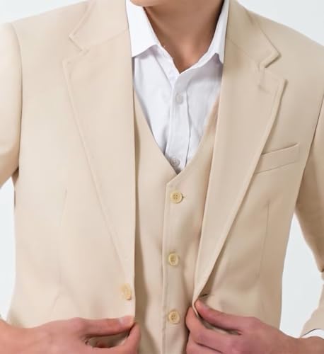 Men's Linen Suit 3 Piece Summer Slim Fit Retro Blazer Suits Set Beach Wedding Party Groomsmen Prom Jacket Vest Pants3