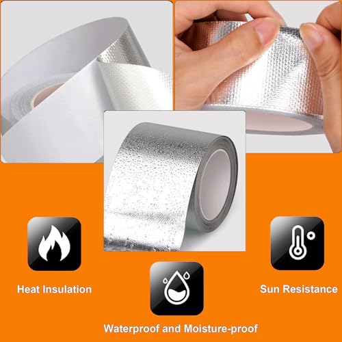 Image of Glass Fiber Cloth Aluminum Foil Tape, 4 inch Professional Insulation High Temperature Duct Tape Withstand 80C to 100C, Reinforced, for HVAC, Repair, Pipe Sealing