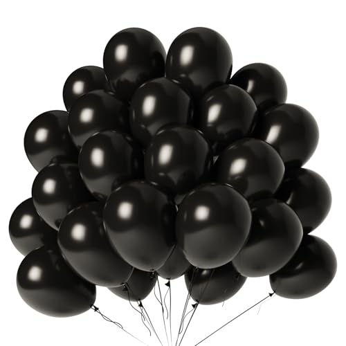 LYNSP Black Balloons 100 Pack 12 Inch Shiny Metallic Black Extra Thick Latex Party Balloon for Graduation Halloween New Year Anniversary Birthday Party Decorations