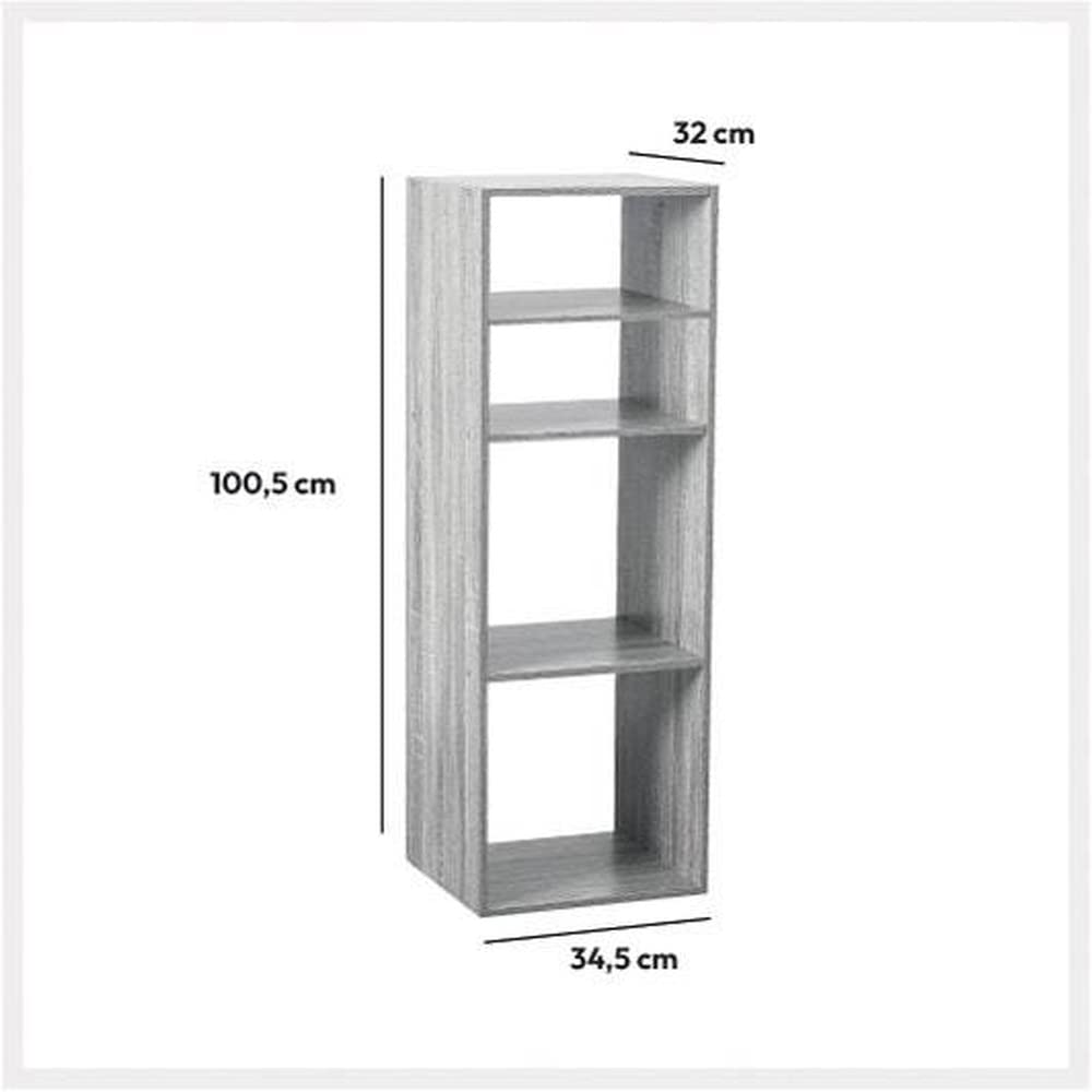 Étagère Colonne 4 Cases 5five - Design Modulable Effet Chêne Gris - 134 Cm