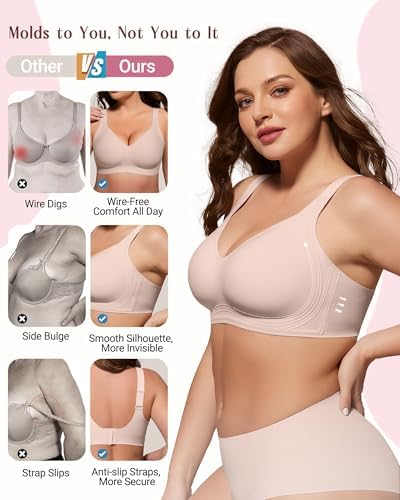 As Fairy Supportive Wireless Bras for Women Plus Size Full Coverage Bra Seamless Comfort Bralette with Lift(Skin Color 38C) - 3