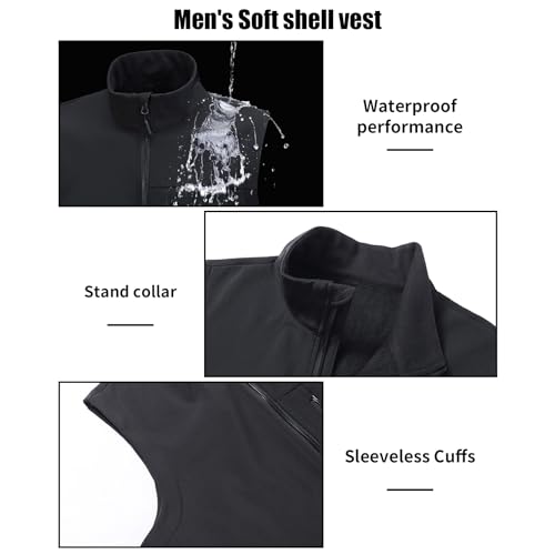 Image of Men's Soft Shell Vest Windproof Outerwear Vest Warm Inner Fleece Vest Waterproof Sleeveless Jacket