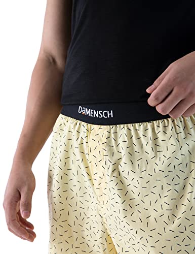 Image of DAMENSCH Men's Cotton Boxers (Pack of 3) (DAM-PRIN-SBX-PACK-3-THL-ABY-MRG-MIX-S Thunder Black, Abstract Yellow, Marble Grey S)