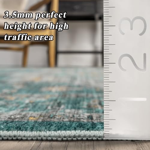 Living Room 2x5 Runner Rugs - Boho Rugs for Living Room Stain Resistant Carpet Vintage Tribal Rugs for Bedroom Kitchen Bathroom with Non Slip Backing Home Decor Floor Decoration Mat 2x5 Teal