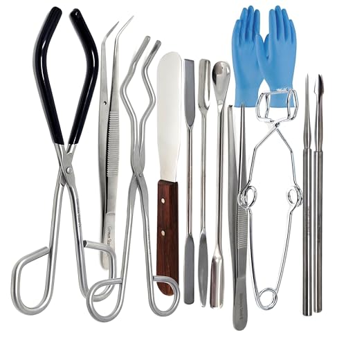 A2Z Essential Lab Tools Starter Pack - Crucible Beaker Tongs Lab Spatula Spoon Test Tube Clamps Sterilizer Forceps Tweezers - Premium Quality Stainless Steel Instruments - STEM Lab Beginner Kit
