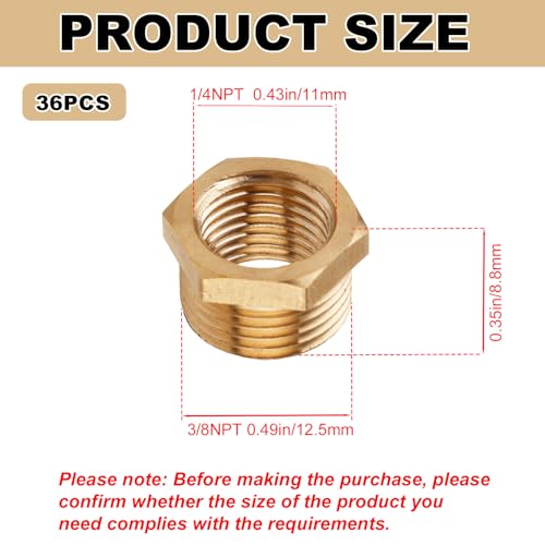Image of lasuroa 36pcs 1 /4 Inch to 1 /8 Inch NPT Female Reducer Hex Bushing, Brass Reducer Hex Bushing Heavy Duty Threaded Pipe Fitting Adapter for Plumbing Gas Hydraulic Systems