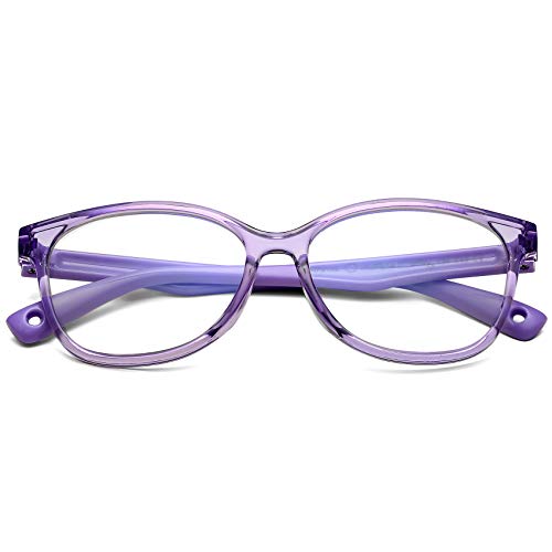 COASION Kids Blue Light Blocking Glasses Soft Computer Gaming Eyeglasses Frames for Girls Boys Age 3-9 (Clear Purple)