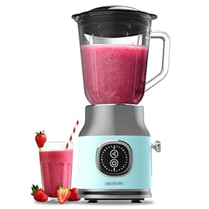 Cecotec RetroTwist Blue Blender, 800 W maximaal vermogen, pulse-functie, 4-lemmetmes met zwarte titanium coating en kan met 1 l, vintage design in blauw