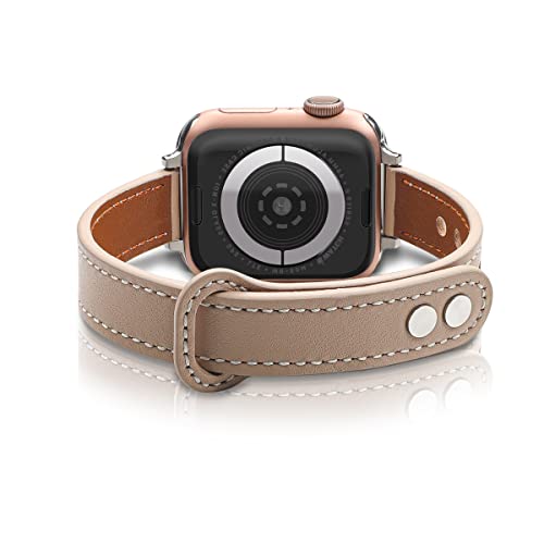 segoo Leather Band Compatible with Apple Watch Band 45mm 44mm 42mm Top Grain Leather Band Slim Thin Wristband for iWatch Series 7 & Series 6/5/4/3/2/1/SE Sports Edition (45mm 44mm 42mm - Image 2